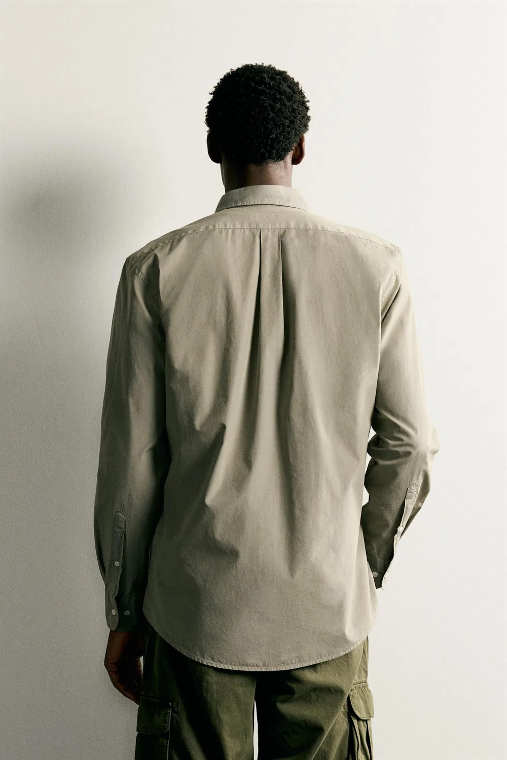 Хлопковая рубашка стандартного кроя ZARA, Khaki — фото 3