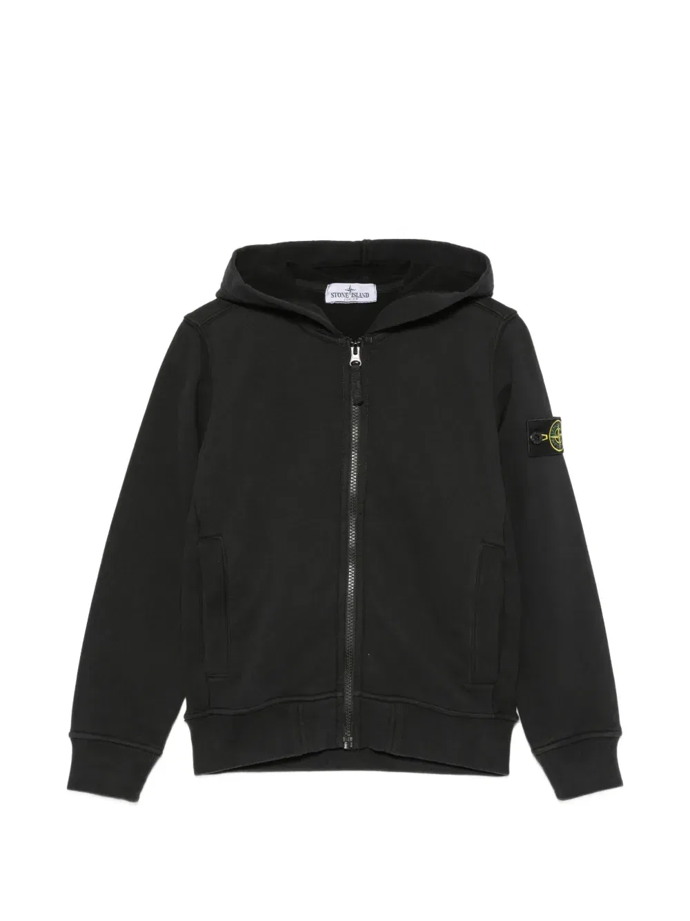 Худи на молнии с нашивкой Stone Island Junior, черный