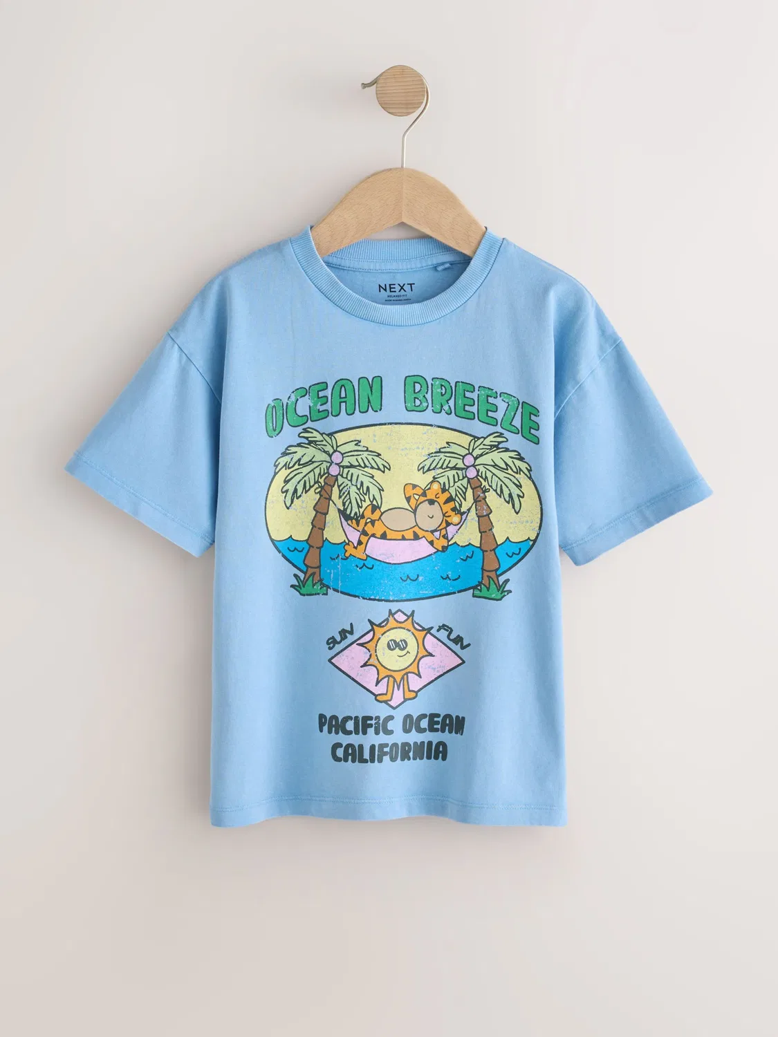 Футболка с графическим принтом, тигр в гамаке Next, Washed Blue Ocean Breeze