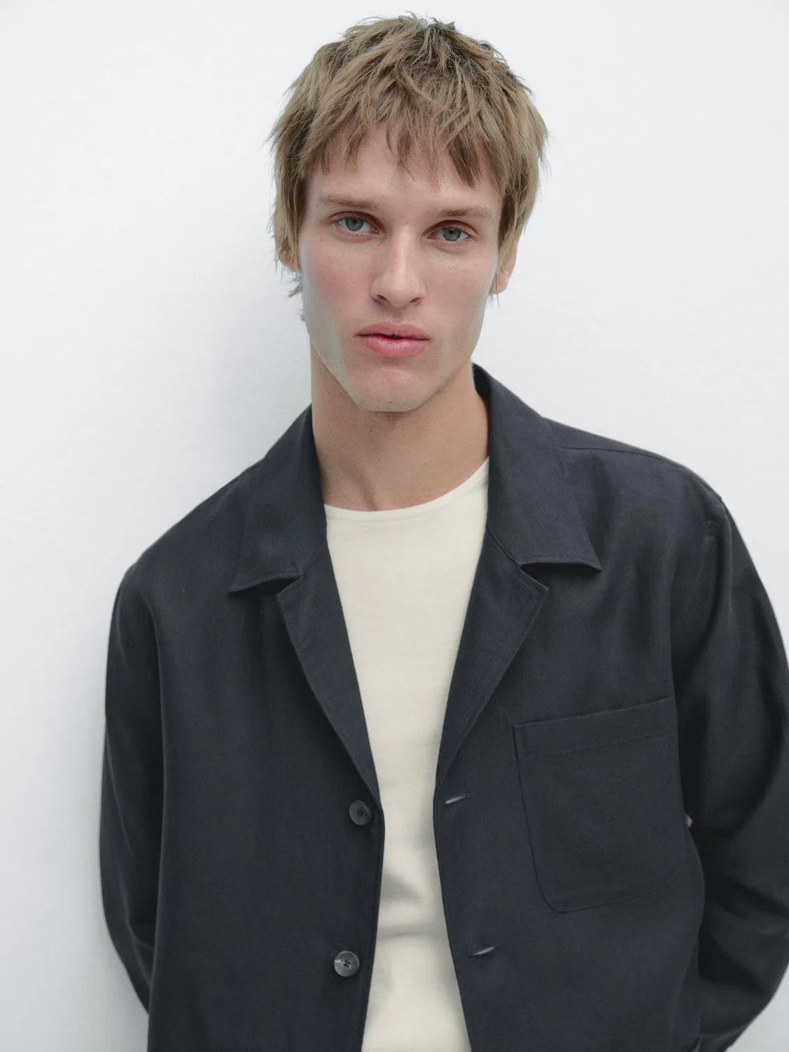 Льняная рубашка-накидка с карманами Massimo Dutti, синий — фото 4