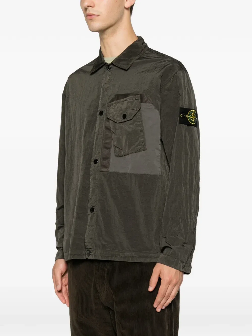 Рубашка-накидка с нагрудным карманом и нашивкой-логотипом Stone Island, серый — фото 3