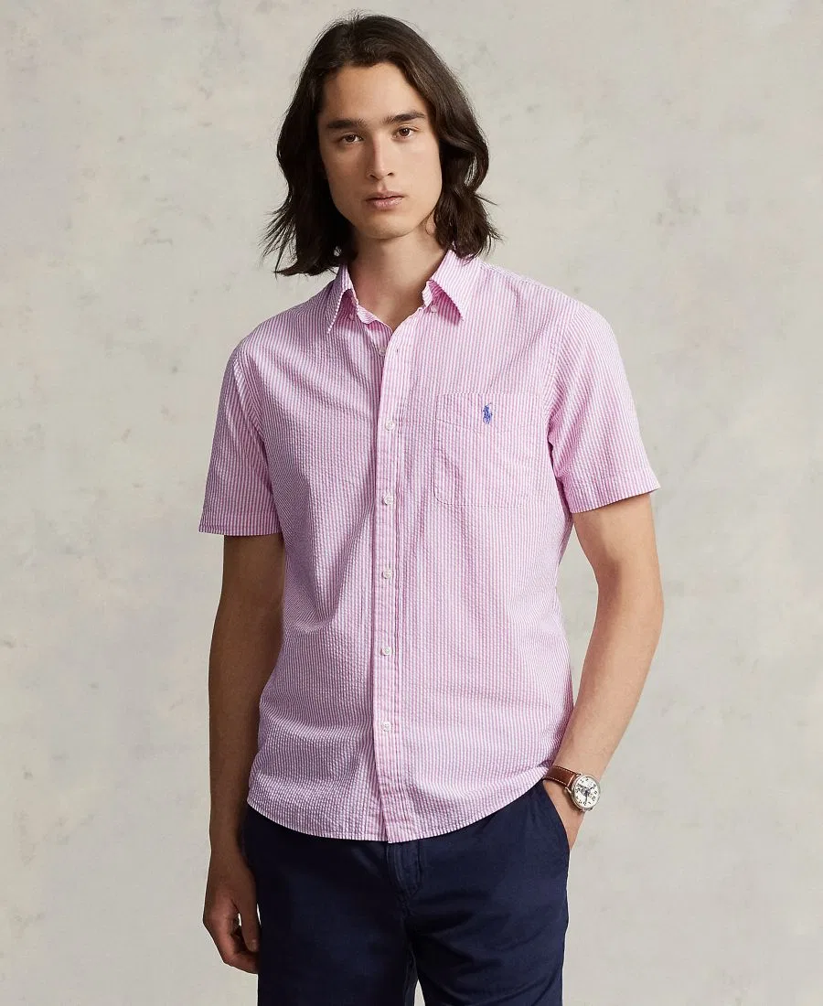Рубашка с коротким рукавом из сейрсакера Classic-Fit RL Prepster Polo Ralph Lauren, Rose/White