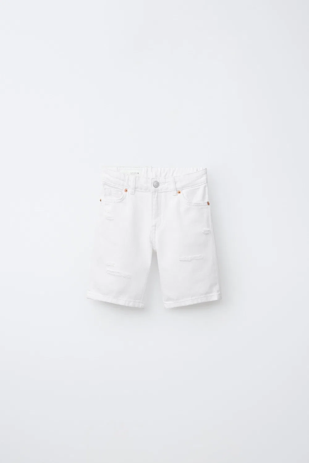Рваные прямые джинсовые шорты-бермуды ZARA, White