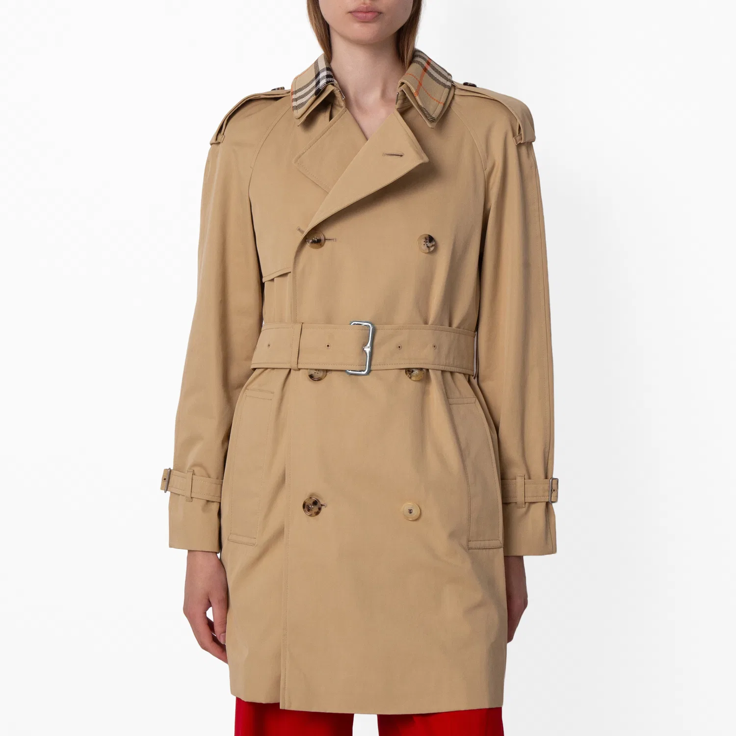 Плащ-тренч с поясом Short Gabardine Belted Trench Coat Burberry, Flax