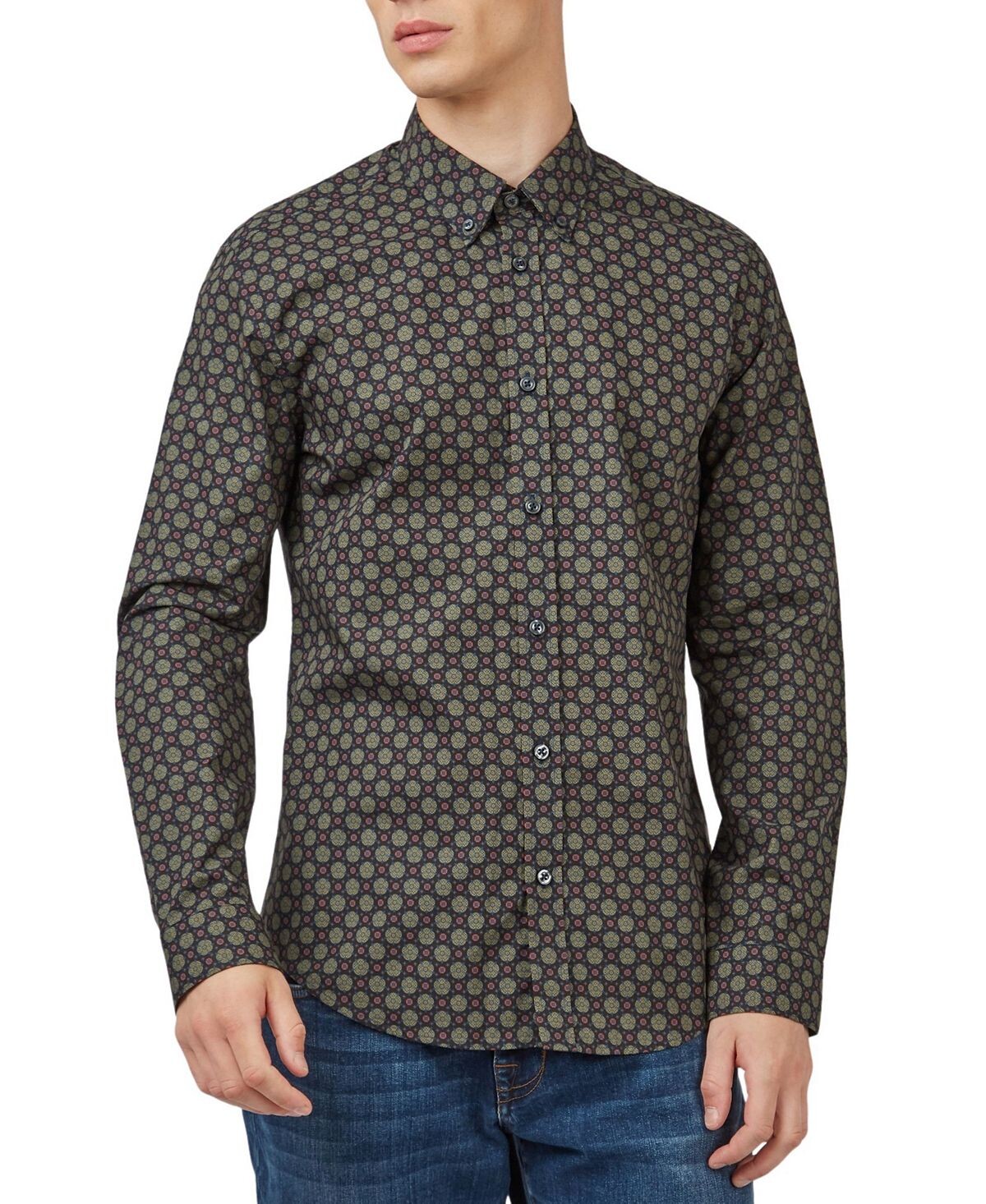 

Мужская рубашка с длинными рукавами и принтом платка Ben Sherman, черный