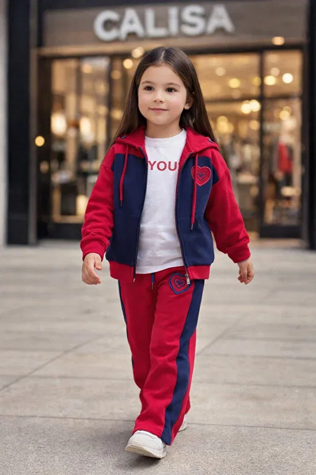 Детский спортивный комплект для девочек хлопковый Calisa, Red - Navy Blue