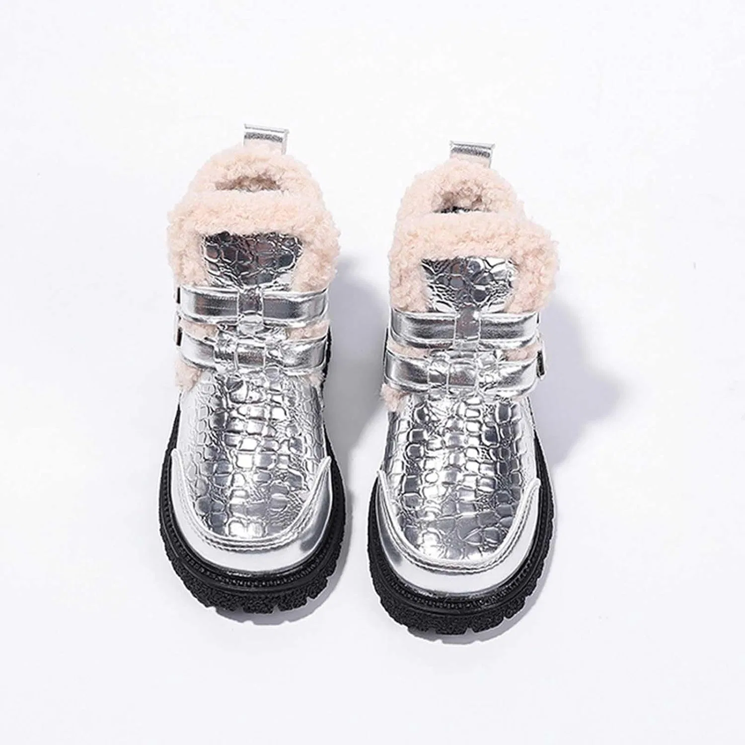 Детские зимние сапоги для девочек на флисе с принтом SHOPESSA, Silver — фото 4