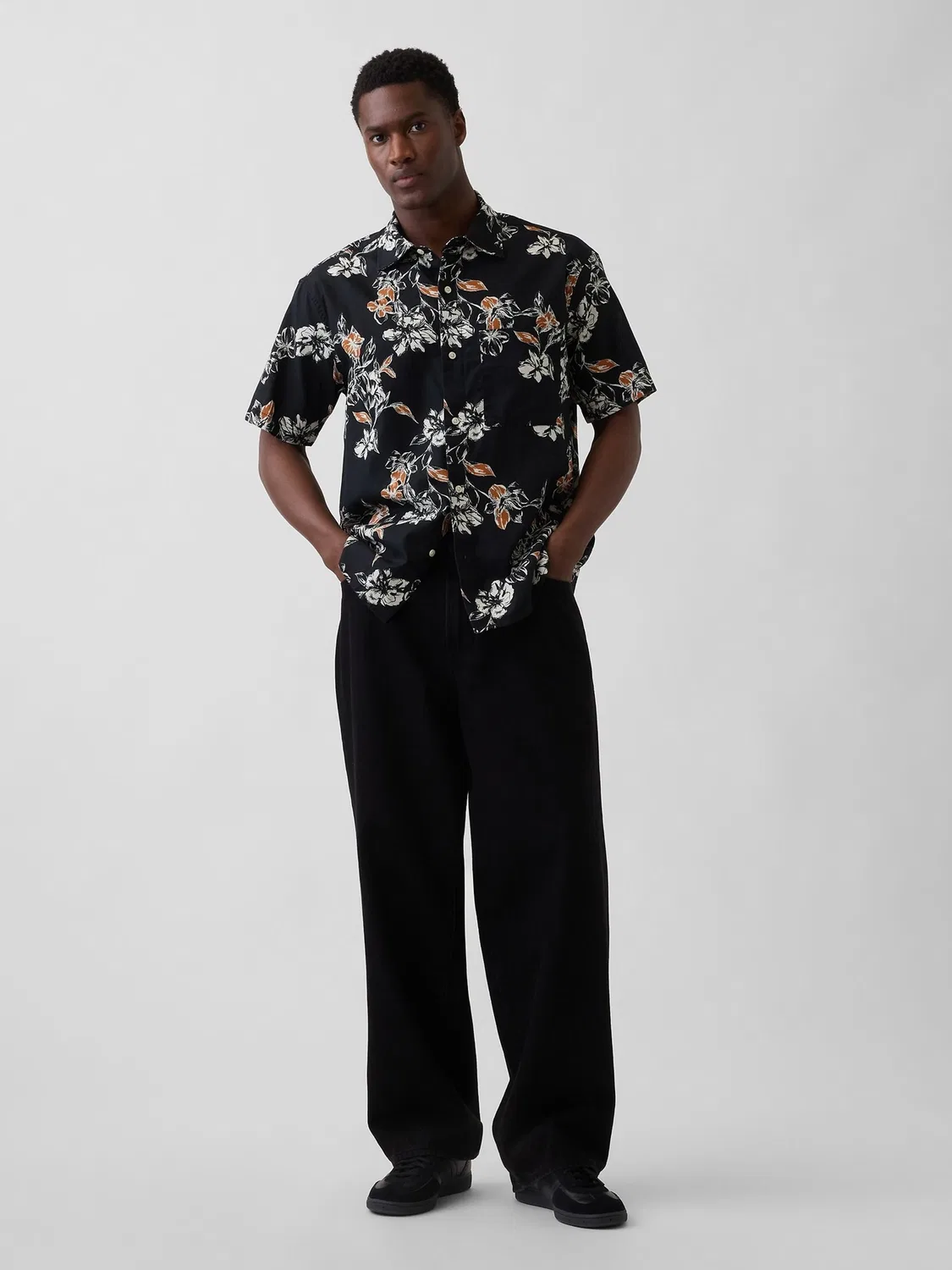 Рубашка из льна с хлопком, расслабленная Gap, Black Floral — фото 3