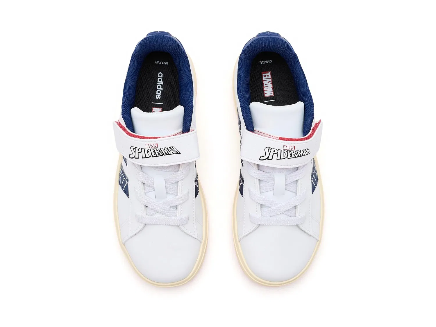 Кроссовки Marvel Grand Court Elastic Lace & Strap (для маленьких и больших детей) Adidas Kids, White/Dark Blue/Warm Vanilla — фото 3