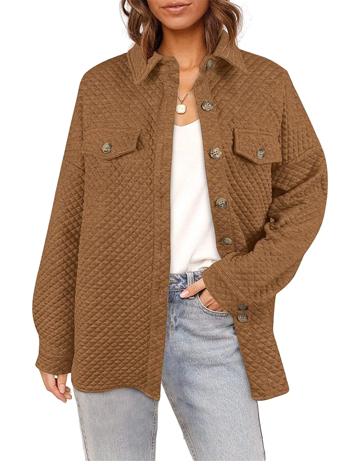 Женское стеганое пальто oversize с длинным рукавом, Marrone