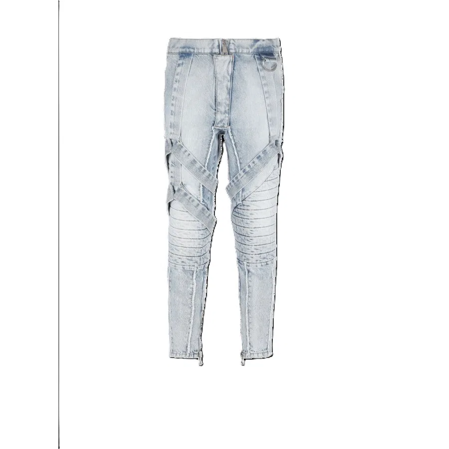 Джинсовые брюки с мульти-ременной деталью Balmain, Blue