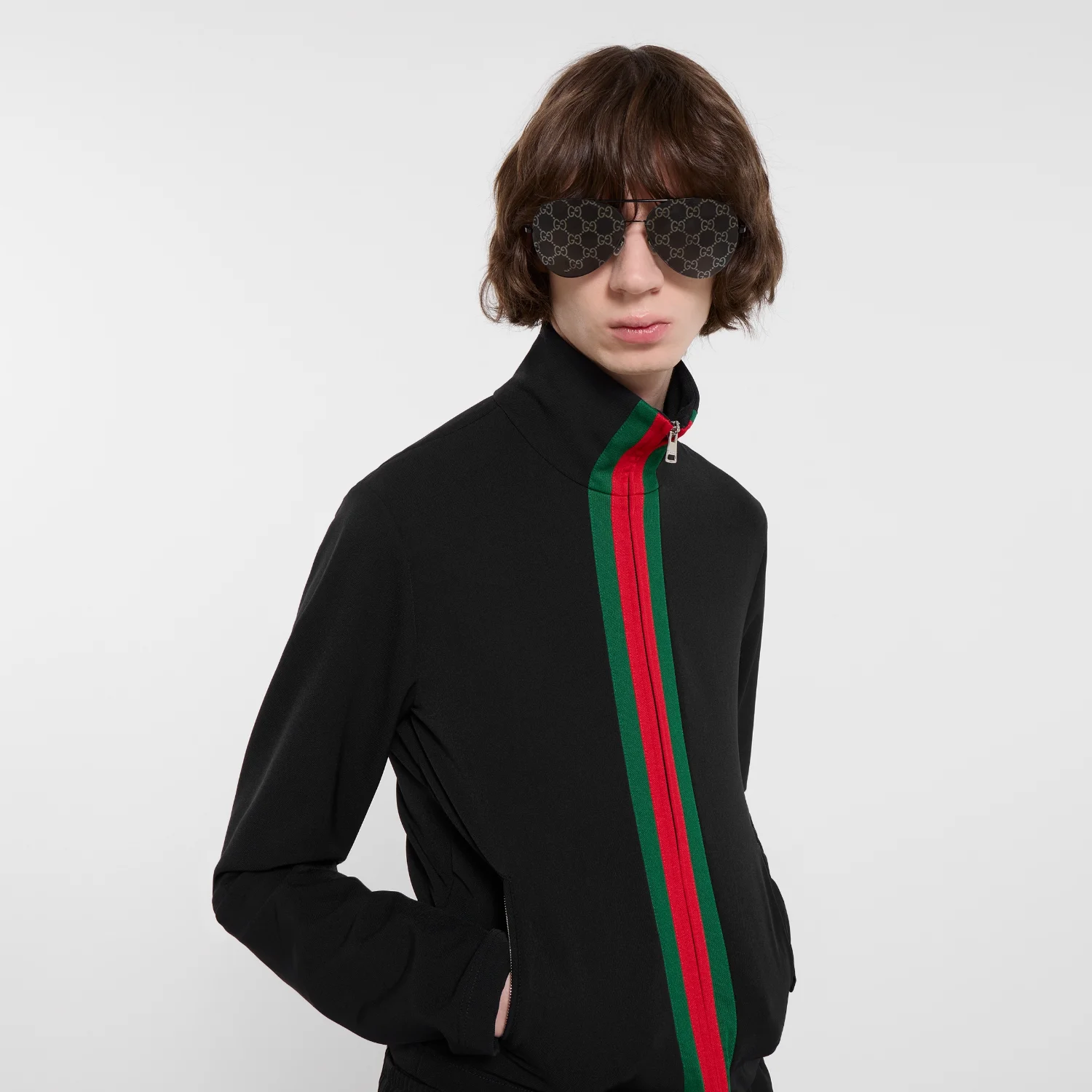Куртка Gucci Stretch Nylon Zip With Web, черный — фото 2