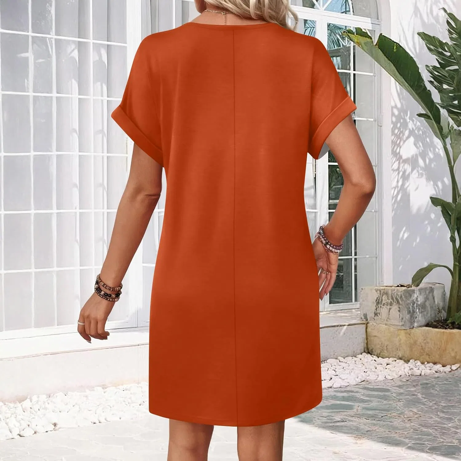 Женское повседневное платье с V-образным вырезом Casual, Orange — фото 3
