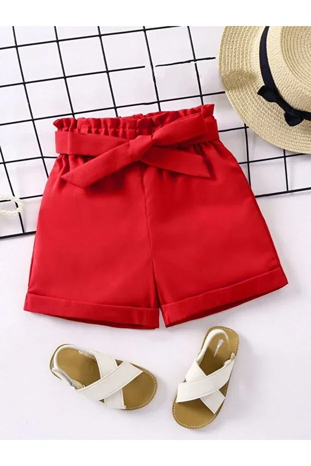 Детские шорты для девочек с ремнем Shop, Red — фото 3