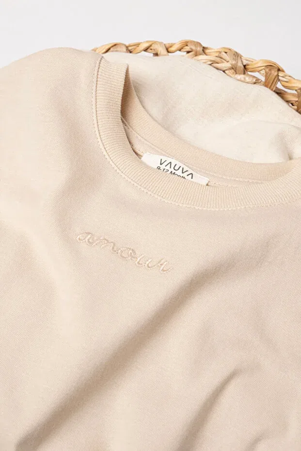 Детская футболка для девочек хлопковая Vauva, Beige — фото 4
