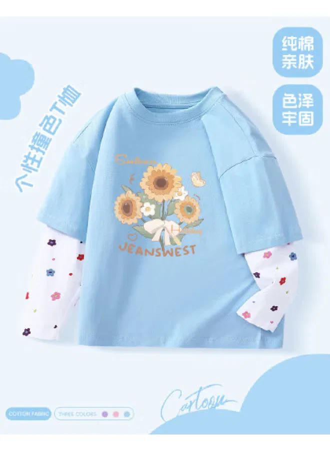 Футболка с длинным рукавом с цветочным принтом для девочек Jeanswest, синий