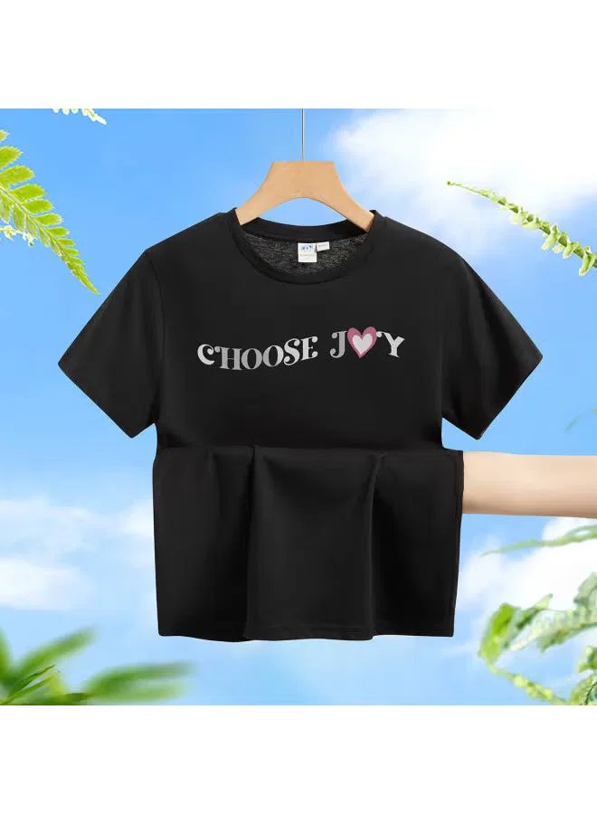 Футболка с коротким рукавом хлопковая для девочек Jeanswest, черный — фото 2