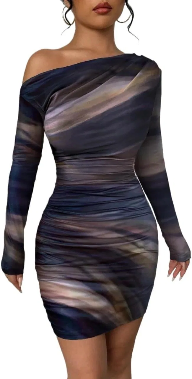 Женское облегающее платье с асимметричным вырезом Bodycon, Brown