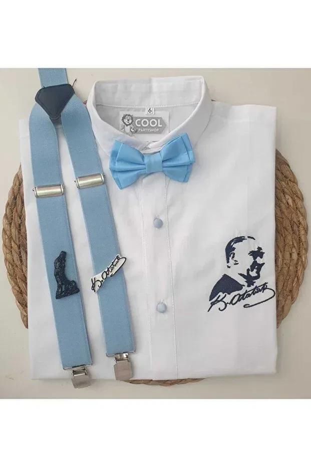 Детская рубашка для мальчиков с принтом Ataturk Figured Outfit Cool Partyshop, Blue