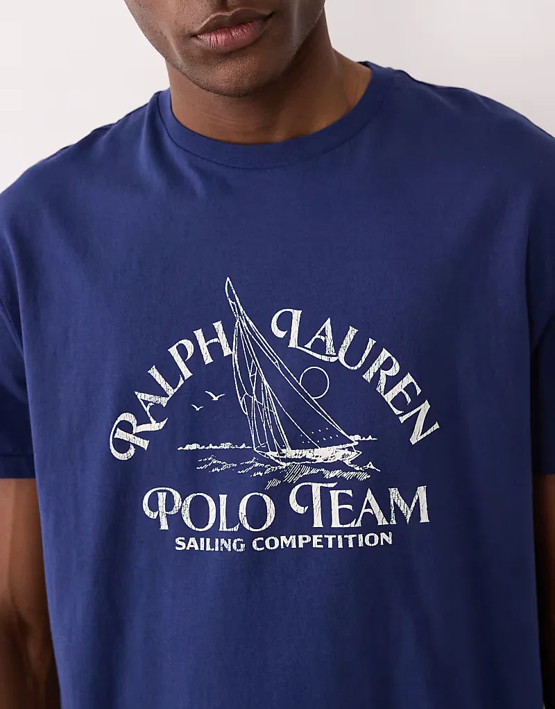 Футболка винтажная с принтом на груди Polo Ralph Lauren, темно-синий — фото 3