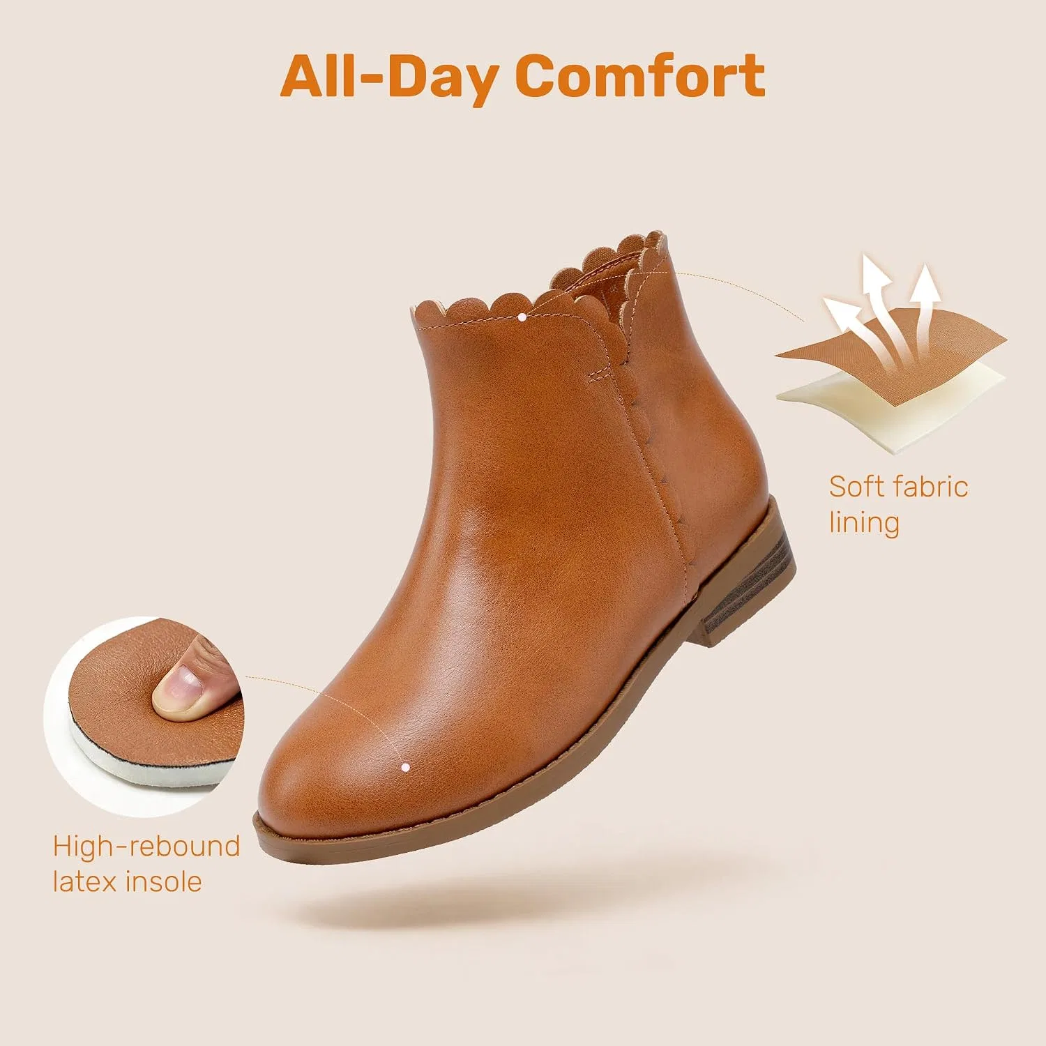 Детские ботинки для девочек с боковой молнией DREAM PAIRS, All Brown — фото 4