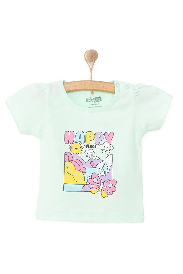 Детская футболка с принтом Hellobaby basic tshirt Ebebek Hello Baby, Mint