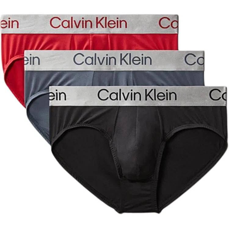 Мужские трусы-слипы с принтом, комплект из 3 штук, Calvin Klein, Black Blue Gray Dark Gray