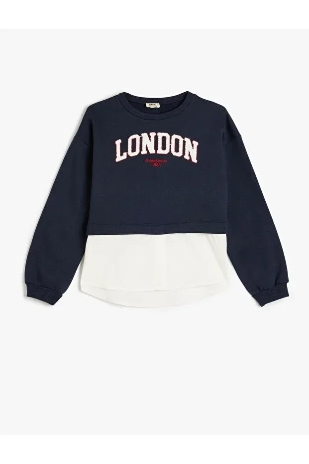 Детские свитшот для девочек с принтом Sportswear Koton, Navy Blue