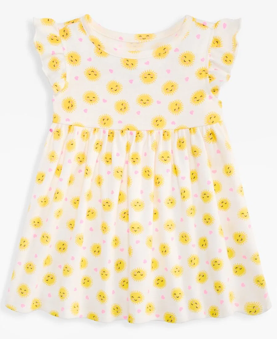 Платье с коротким рукавом-воланами и принтом солнце и сердца Sun Heart-Print Dress First Impressions, Angel White