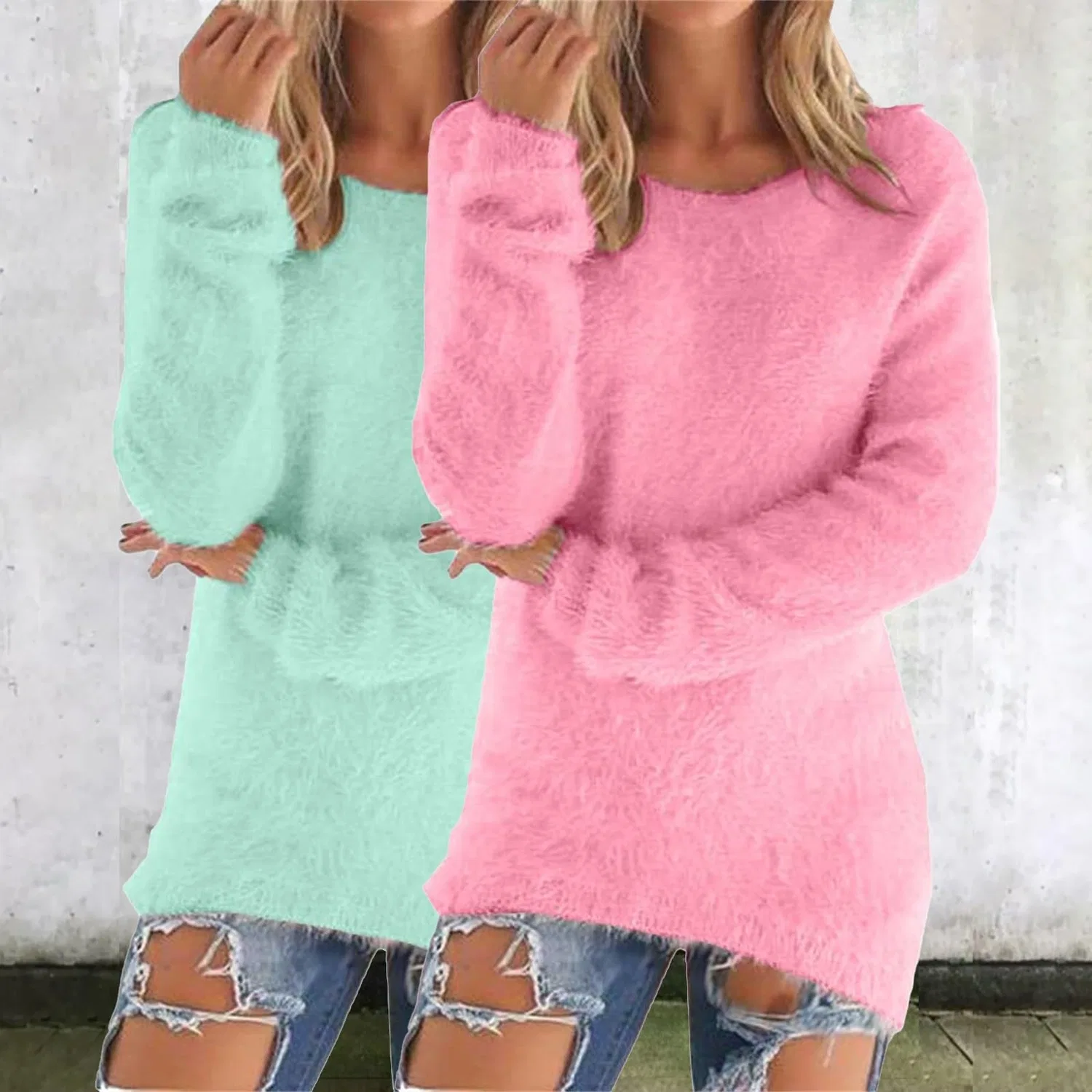 Женский свитер с кружевом и длинным рукавом, модель HUIFUAO, Z21 Green + Hot Pink — фото 2