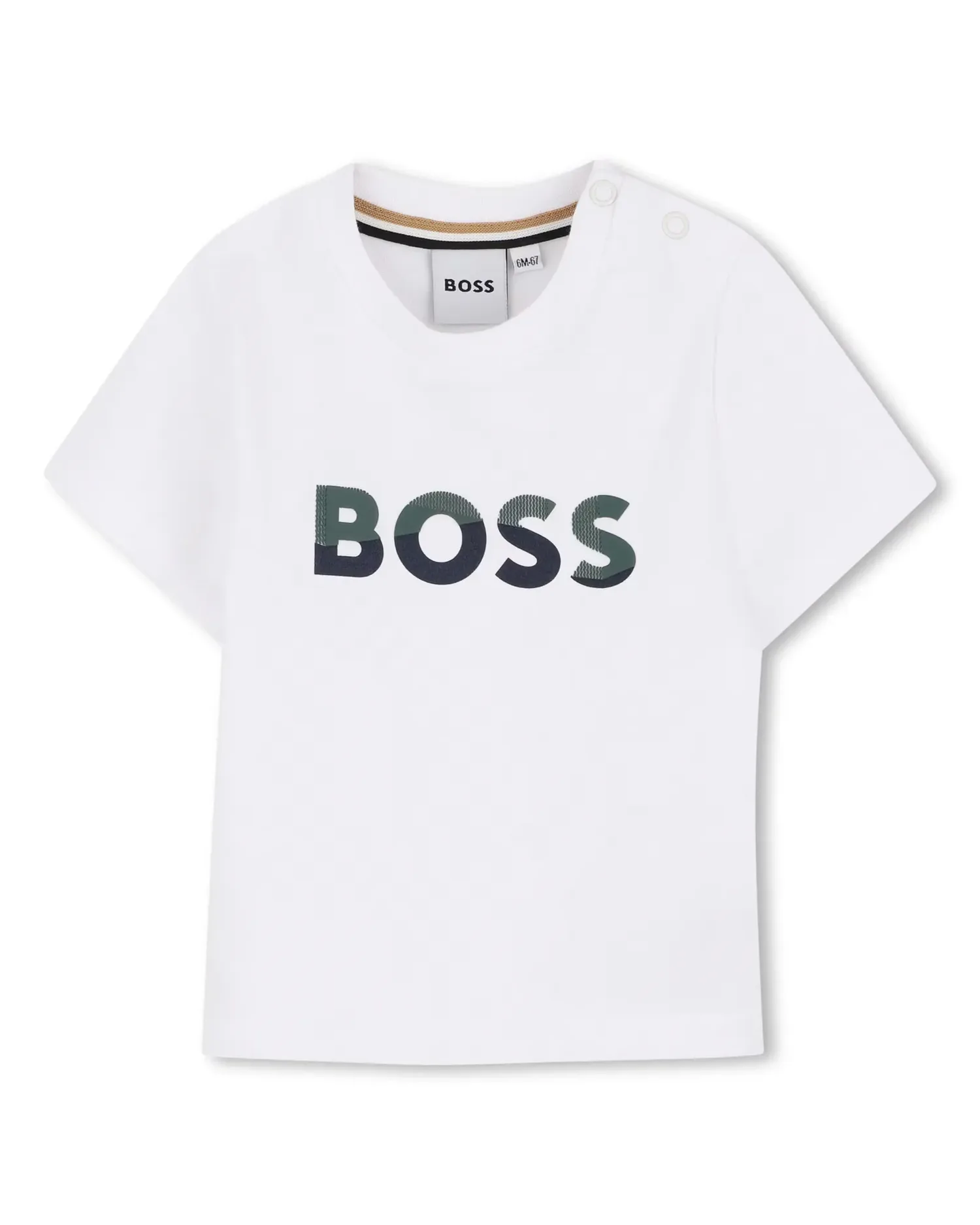Детский комплект для мальчика с коротким рукавом и большим принтом из хлопка BOSS Kidswear, зеленый — фото 2