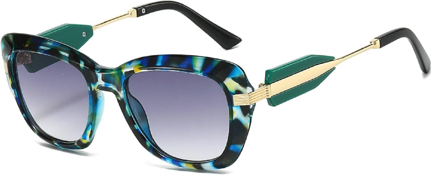 

Ретро-солнцезащитные очки «кошачий глаз» для женщин, модные квадратные солнцезащитные очки большого размера, металлическая оправа, защита от УФ-излучения mincl, Green Flower Gray