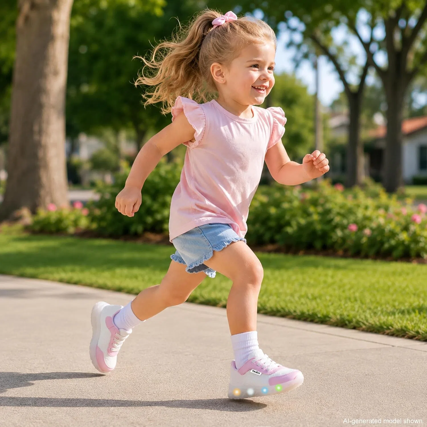 Детские кроссовки для девочек со светящейся подошвой YESKIS, White Pink Toddler Light Up Shoes Girls — фото 2