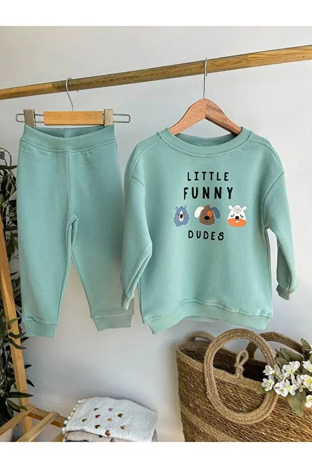 Детский комплект из футера с принтом Moda, Green