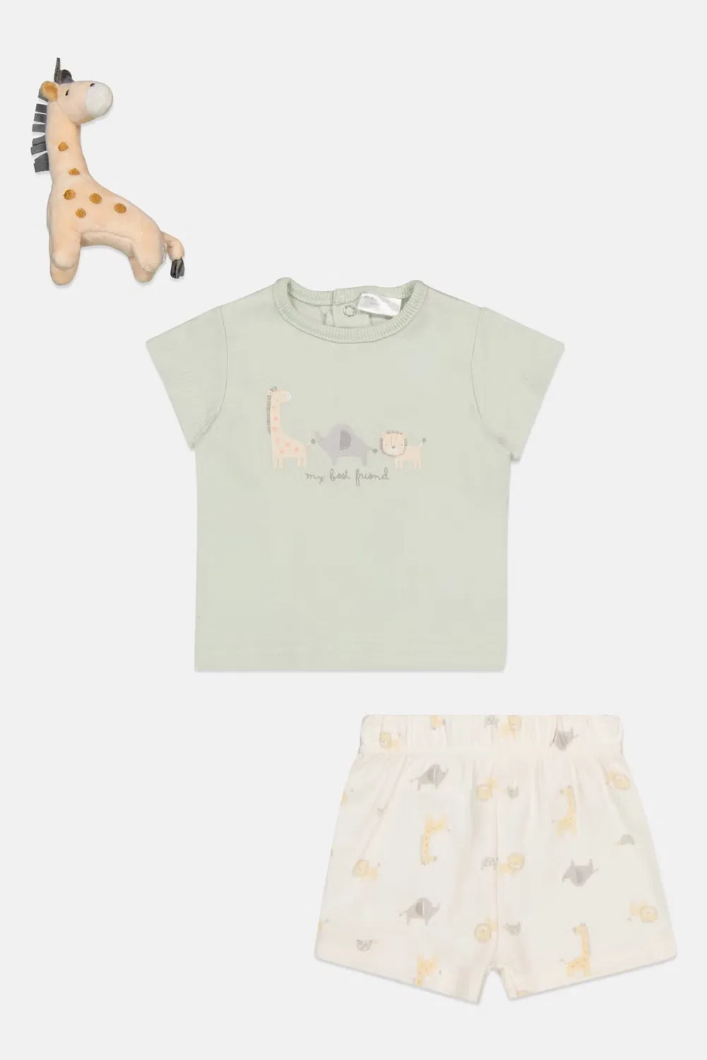 Комплект футболка шорты и плюшевый жираф с принтом Rock-A-Bye Baby Boutique, разноцветный — фото 2