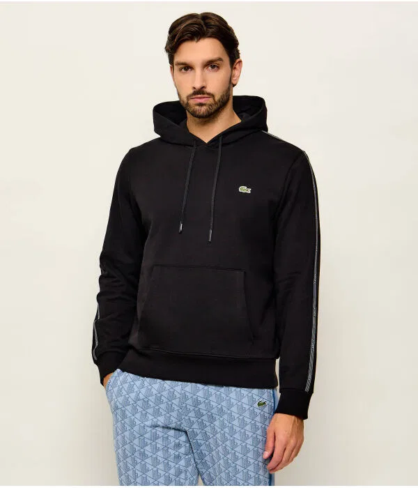 Мужской пуловер с капюшоном Lacoste, 100% хлопок, черный