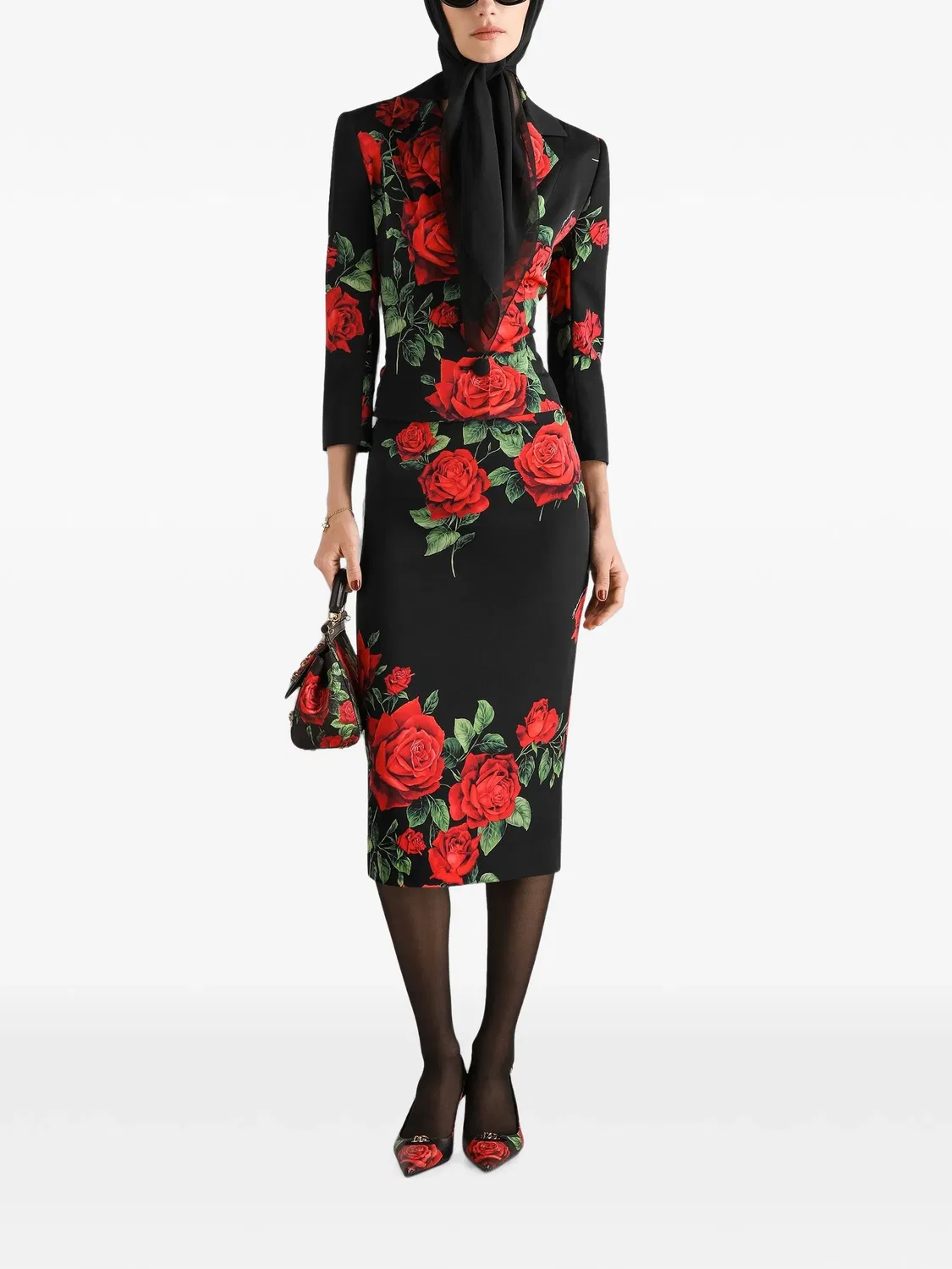 Однобортный пиджак с цветочным принтом Dolce & Gabbana, черный — фото 2