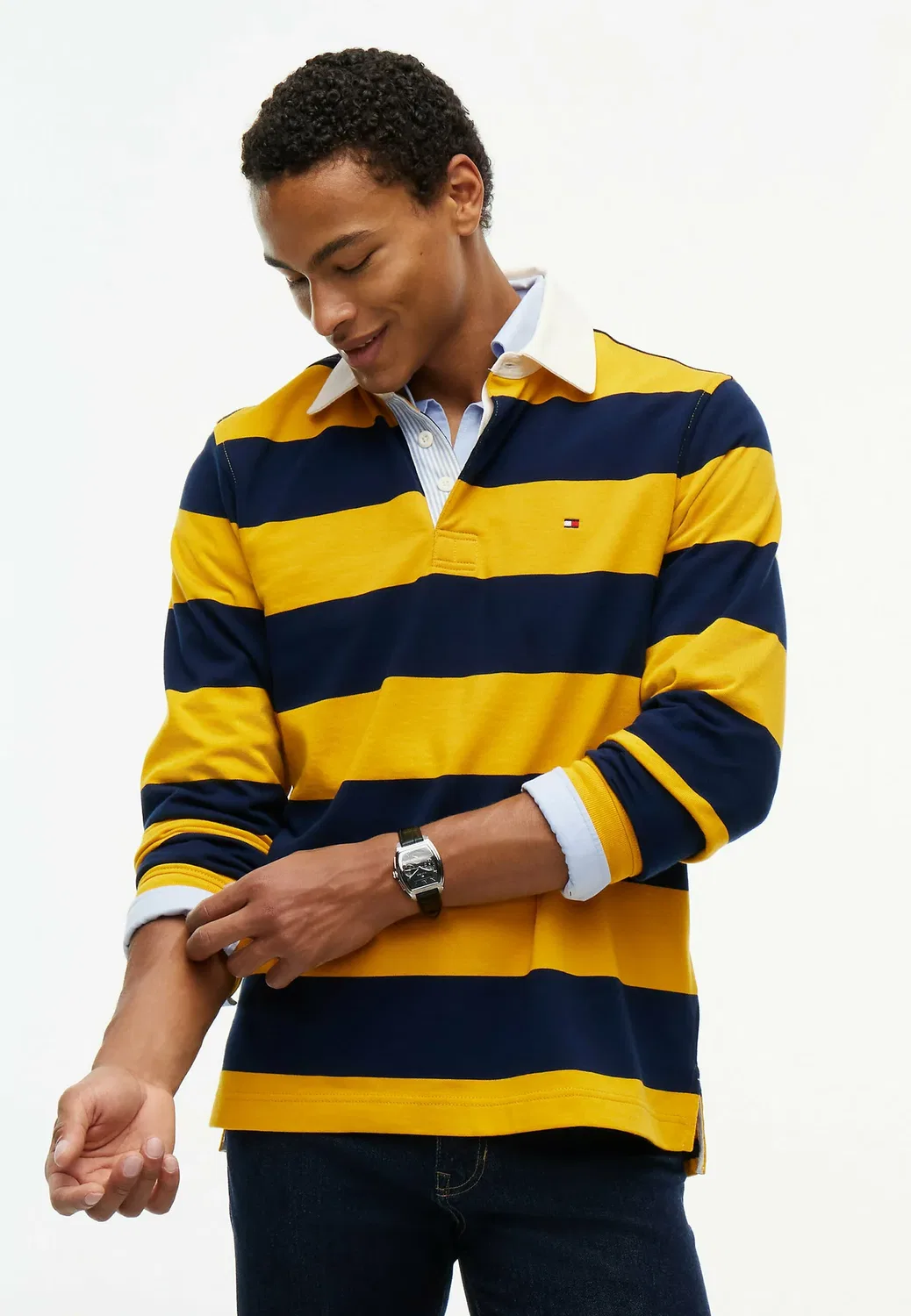 Рубашка-Поло в полоску для регби Tommy Hilfiger, Mustard Amber Carbon Navy