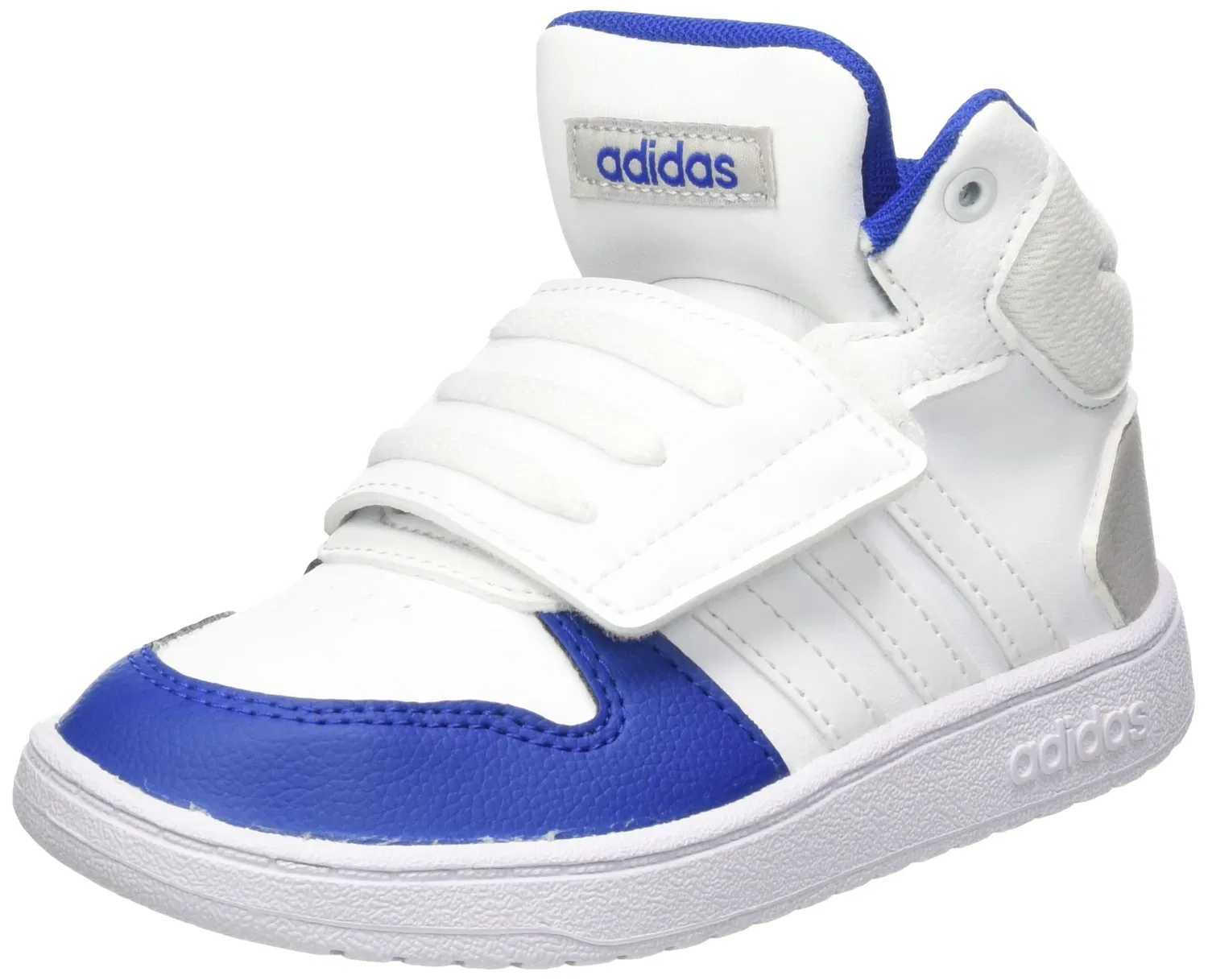 Детские кроссовки для мальчиков с липучками Hoops Mid 2.0 I Adidas, White Blue Ftwbla Ftwbla Azurea