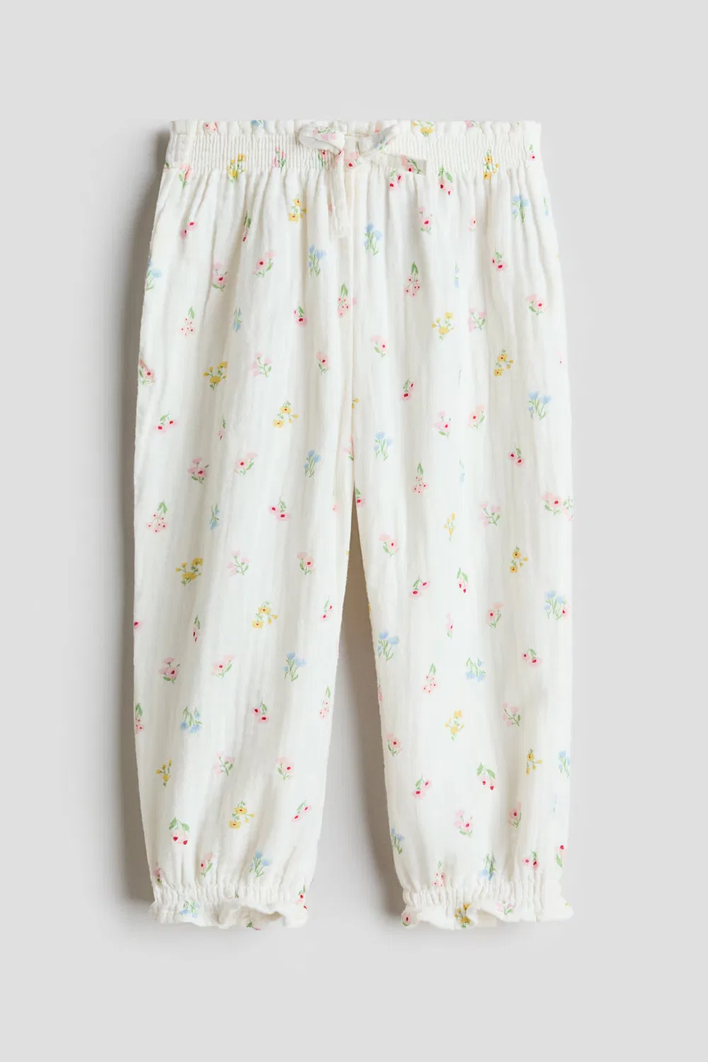 Брюки из хлопчатобумажной ткани H&M, Cremefarben/Geblümt