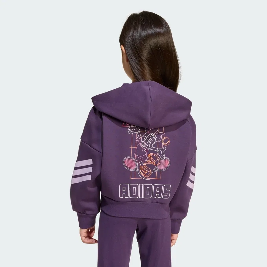 Спортивный свитшот с капюшоном и принтом Minnie Mouse, adidas, Фиолетовый — фото 2
