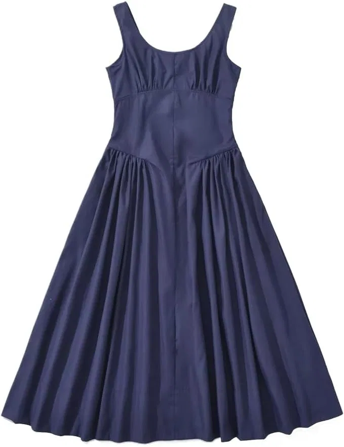 Женское летнее платье миди A-силуэта O-Neck, Navyblue