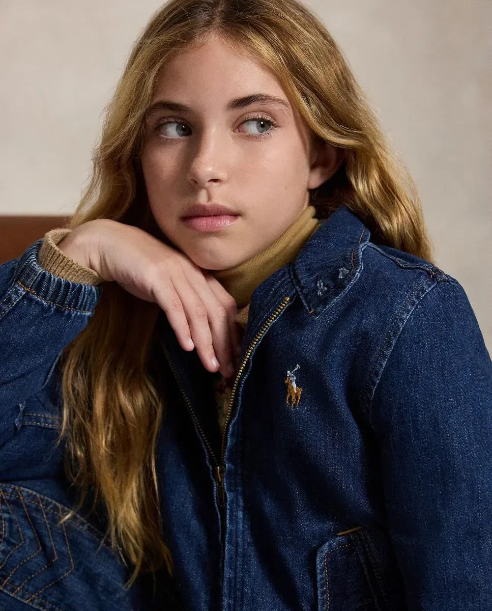 Детская джинсовая куртка для девочек с вышивкой Polo Ralph Lauren, Azul Índigo — фото 3