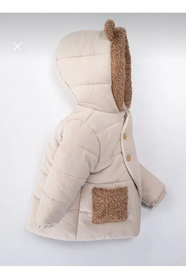 Детское зимнее пальто для девочек текстурированное Çocuks, Beige — фото 2