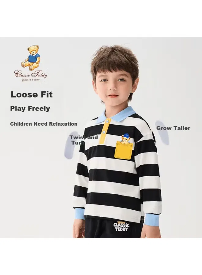 Лонгслив с длинным рукавом в полоску Classic Teddy, черно-белый
