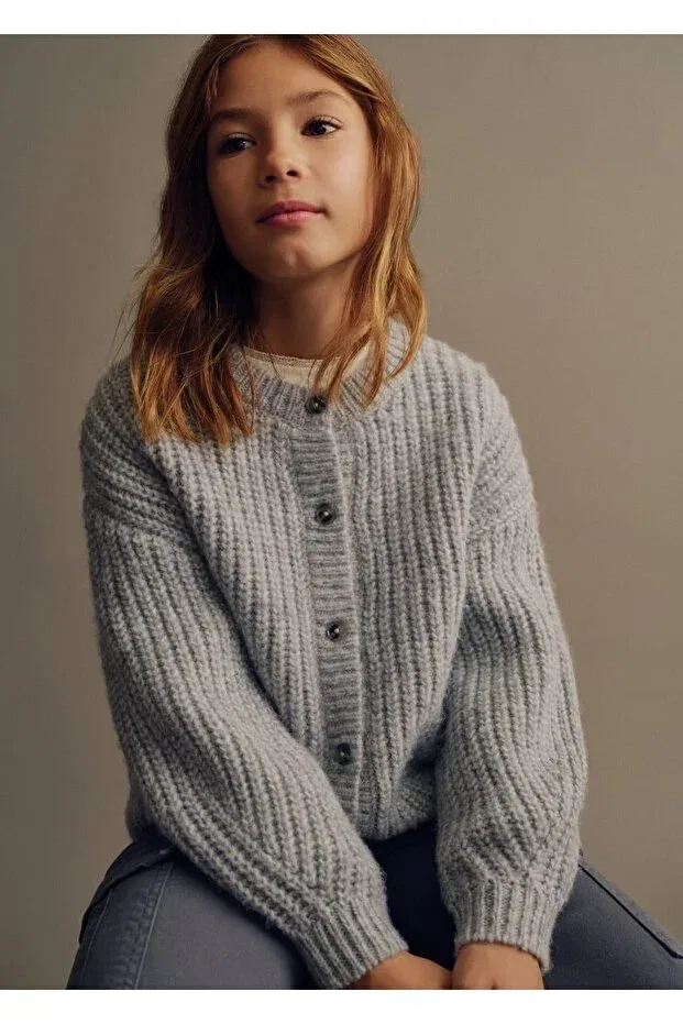 Детский кардиган с пуговицами Rib Knitwear Button Mango Kids, Medium Grizzly Gray