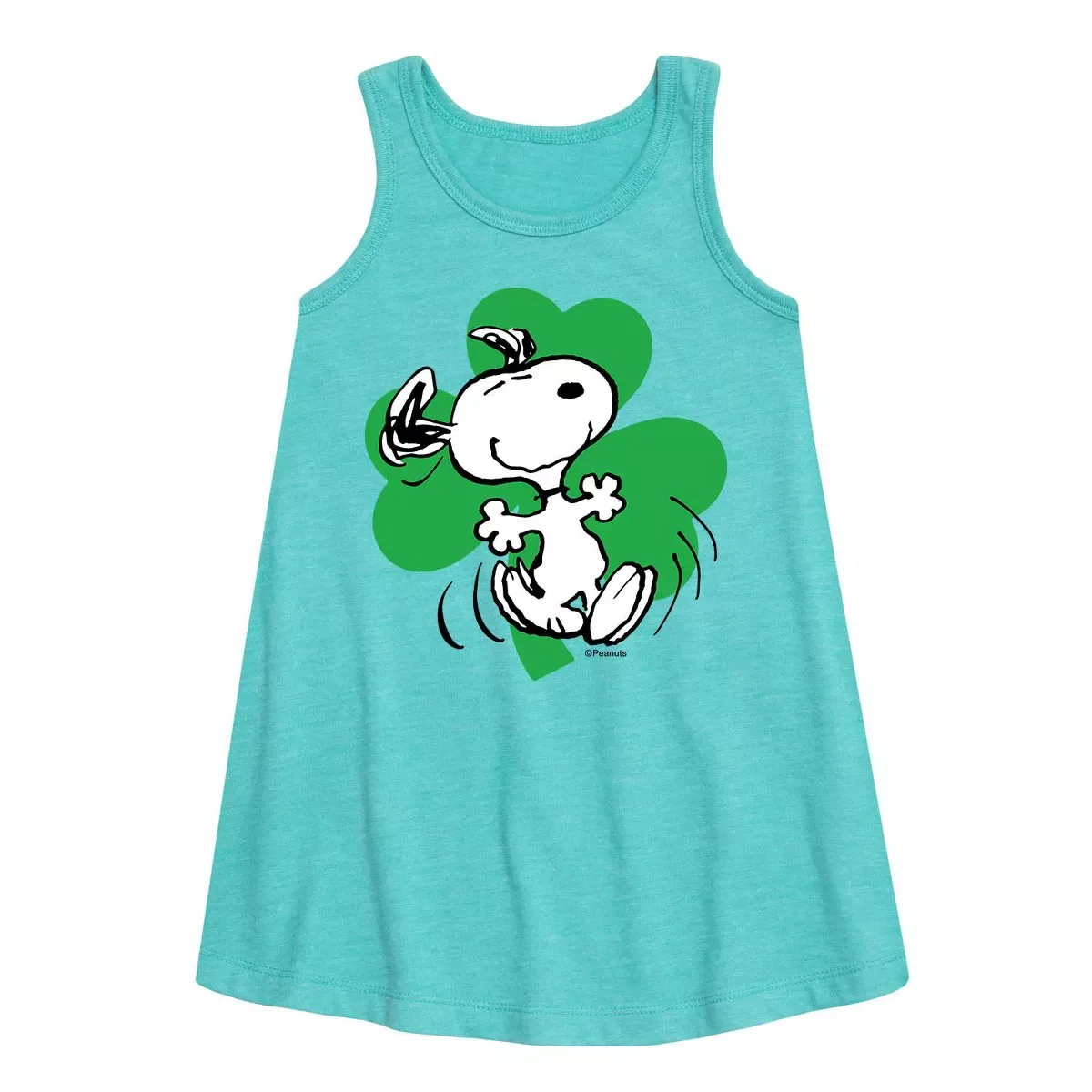 Детское платье-трапеция без рукавов Dancing Snoopy Shamrock Peanuts, Turquoise