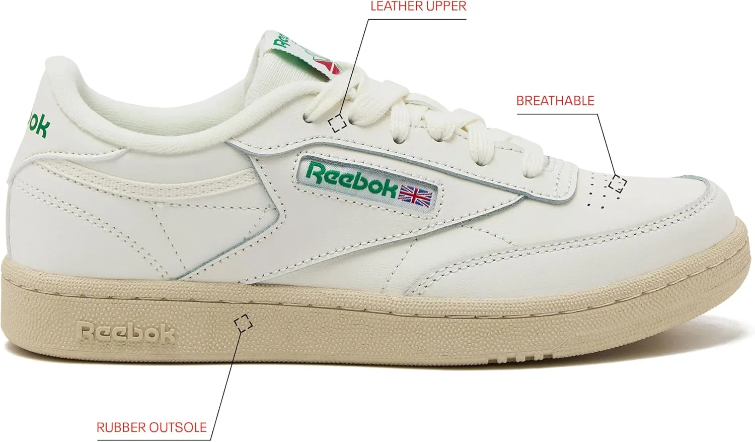Детские кроссовки для мальчиков Club C Reebok, Chalk/Chalk/Glen Green — фото 2