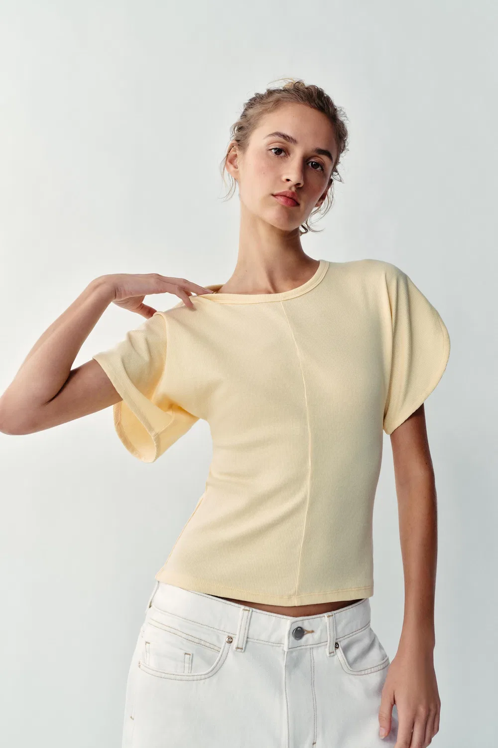 Футболка с широкими рукавами ZARA, Yellow — фото 2