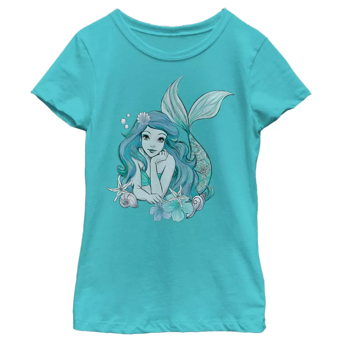 Детская футболка для девочек с принтом Ariel Under the Sea Portrait Disney, Tahiti Blue